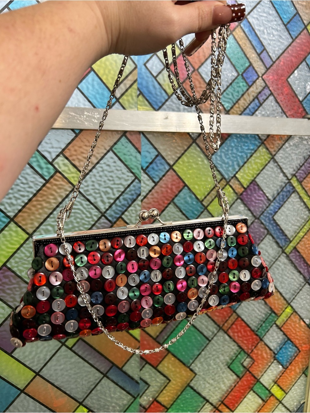 Multicolor Button-Embellished Chain Clutch - Women